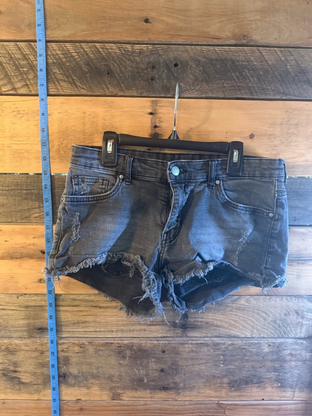 H&M Black Distressed Denim Shorts Raw Hem Festival Grunge Size 6